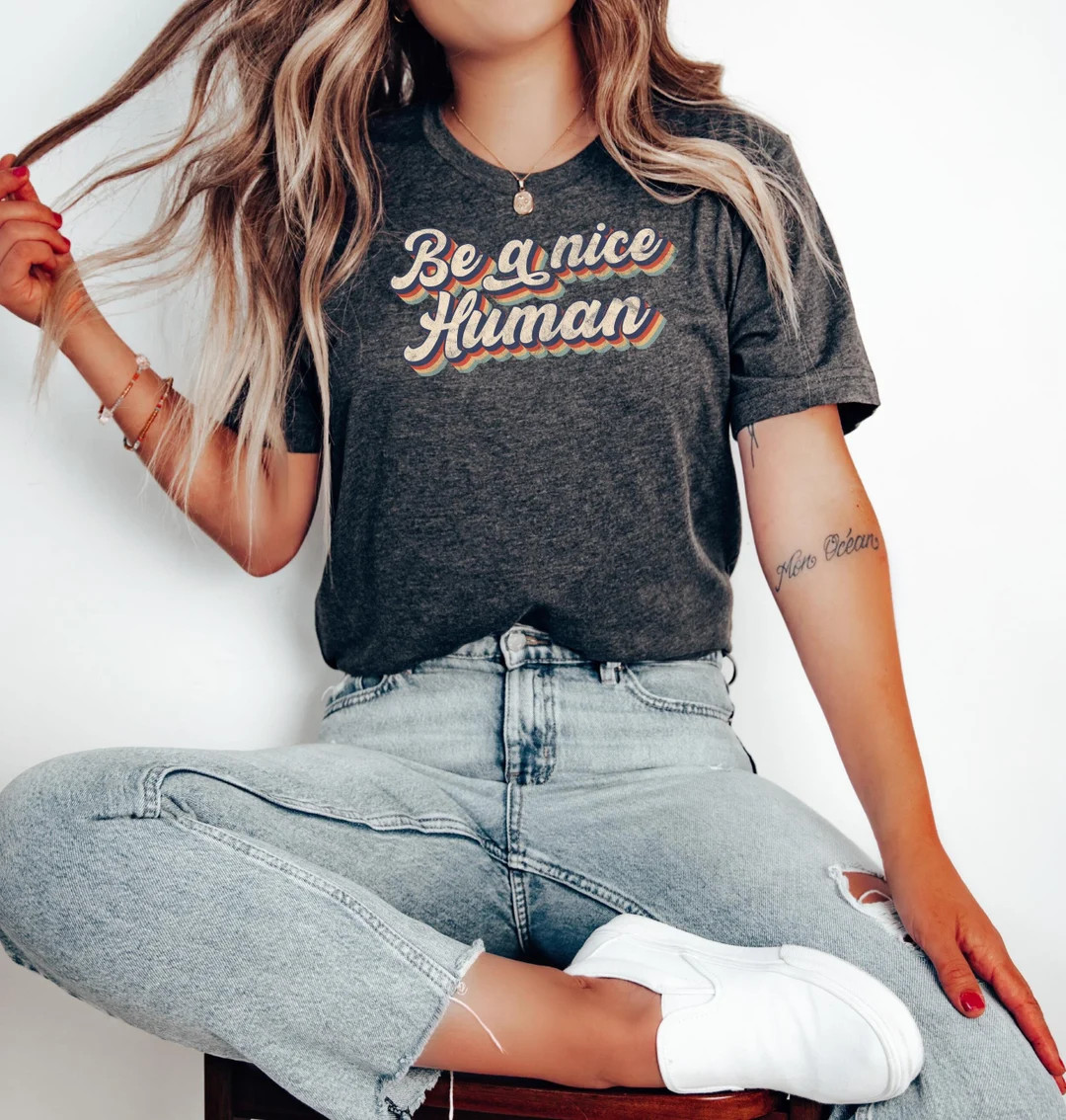 Be a Nice Human Shirt, Cute Shirt, Motivational Shirt, Positive Tee, Retro Tshirt, Be Kind Shirt,... | Etsy (US)