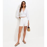 Women's White Denim Pleated Shorts New Look | New Look (UK)
