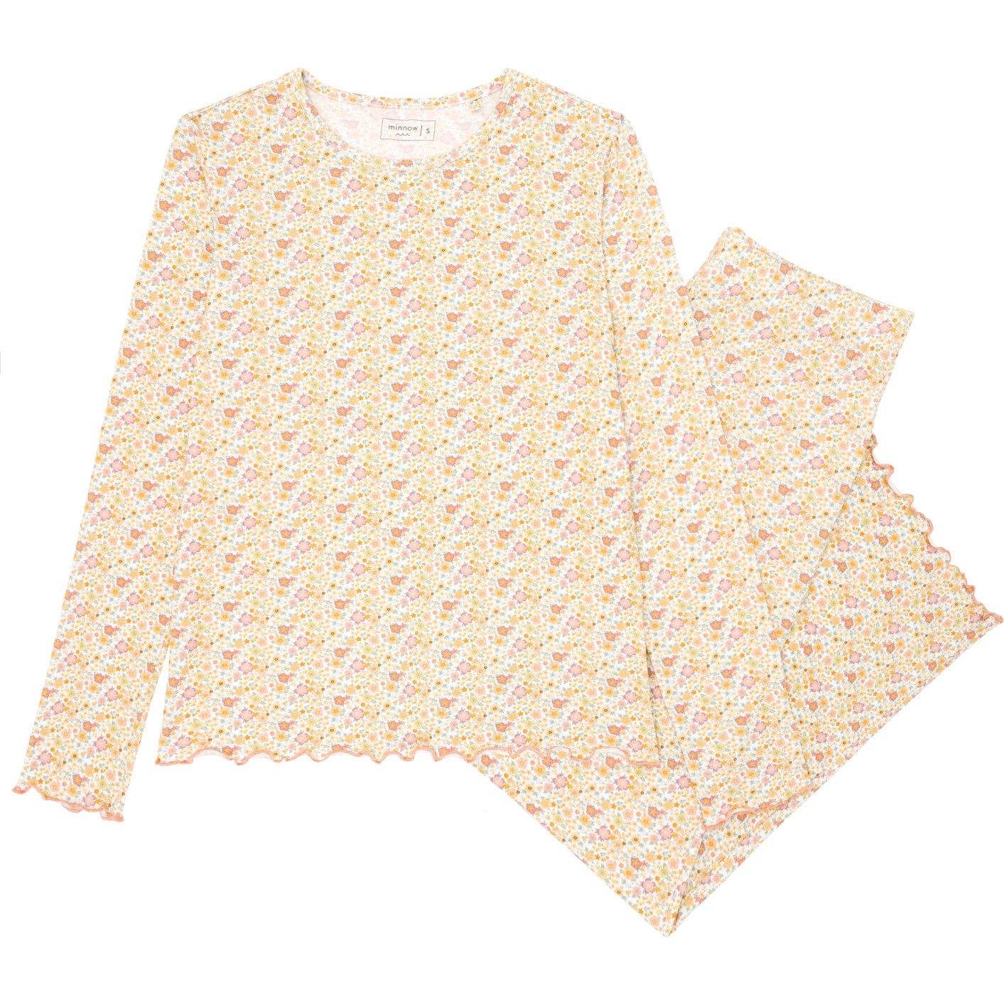 Women's Marigold Floral Print Long Sleeve Top And Full Leg Pajamas Set, Yellow | Maisonette