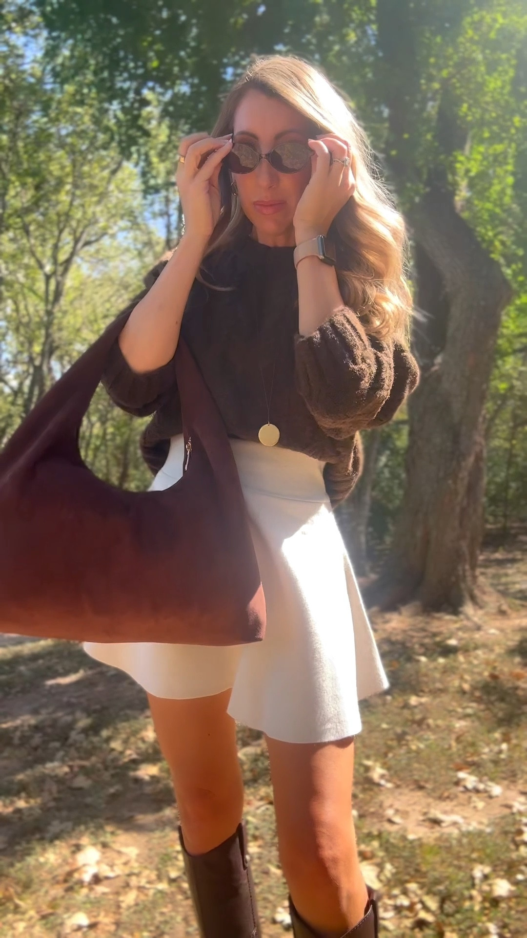 This Target look is adorable and so comfortable. Wearing XS in both pieces. The skirt has an elastic waistband. Sweater skirt, brown sweater, suede bag, riding boots, brown boots, leather boots, Amazon sunglasses, target fall outfit, boots. Glassalwaysfull 

#LTKFindsUnder50 #LTKSeasonal #LTKFindsUnder100