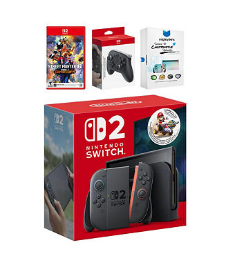 Switch 2 + Mario Kart World Bundle with Street Fighter 6, Pro Controller and MightySkins Code Bun... | Macy's
