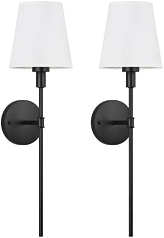 Aoceley Wall Sconces 2 Pack, Bathroom Vanity Light Fixture, White Fabric Shade, Wall lamp, Fabric... | Amazon (US)