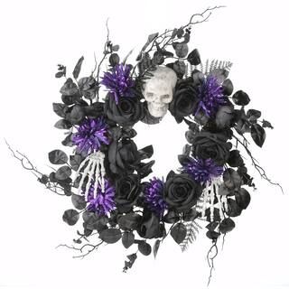 24" Halloween Skull & Purple Flowers Wreath | Michaels | Michaels Stores