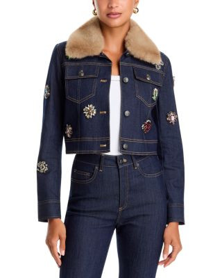 Cinq a Sept Lexie Baroque Patches Faux Fur Collar Denim Jacket | Bloomingdale's (US)