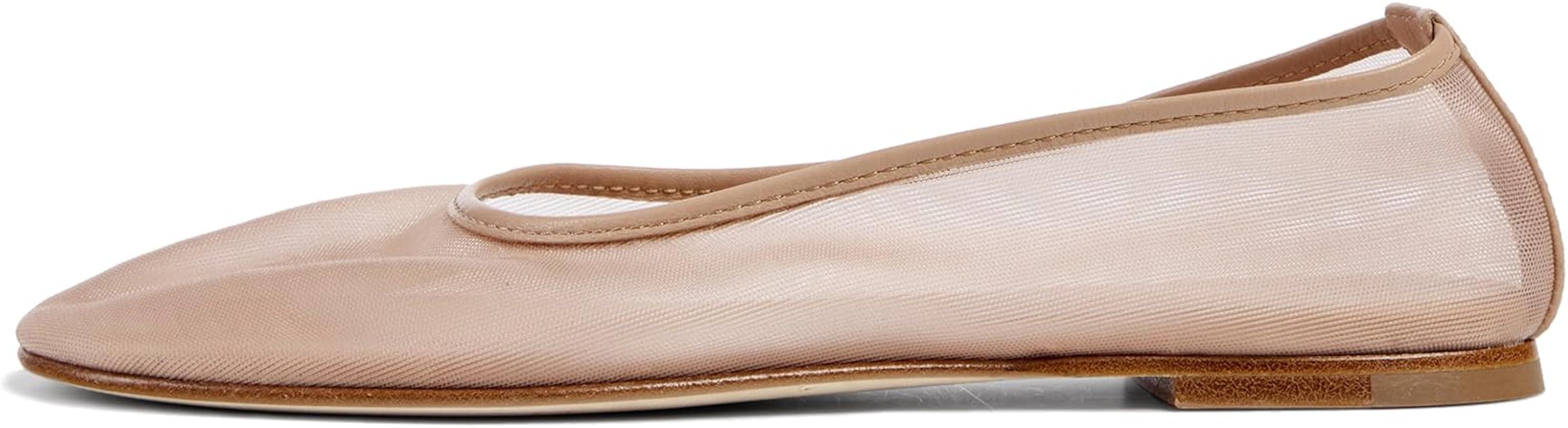 Amazon.com | VOLEECE Tulle Mesh Ballet Flats Shoes for Women Slip On Ballerina Shoes Round Toe Co... | Amazon (US)