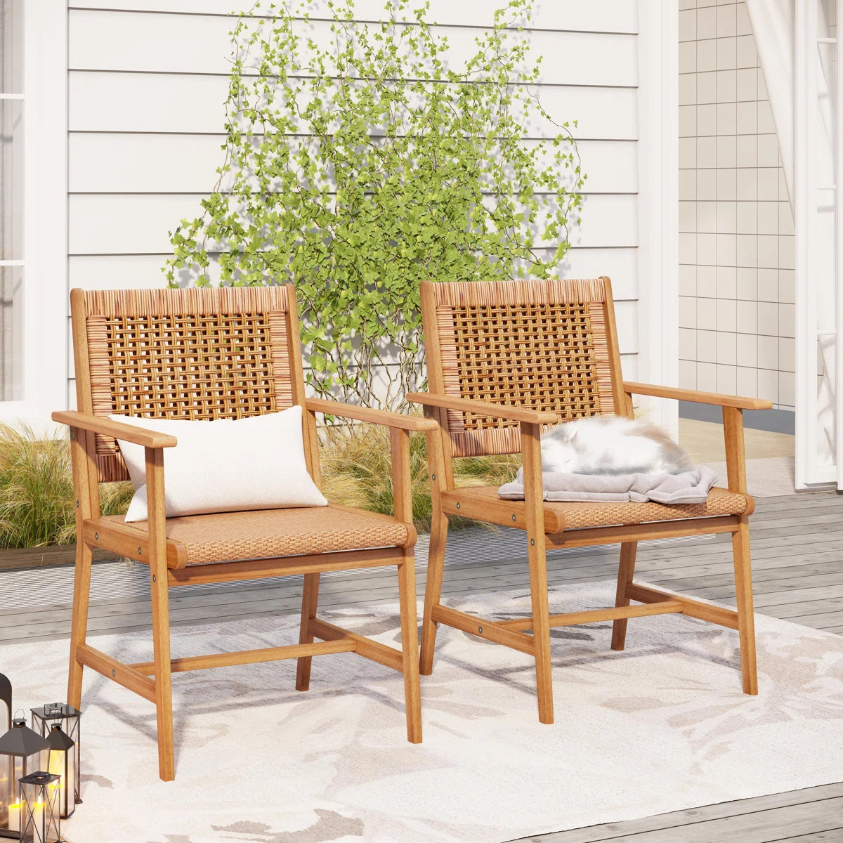 Beachcrest Home™ Stacking Acacia Patio Dining Armchair & Reviews | Wayfair | Wayfair North America