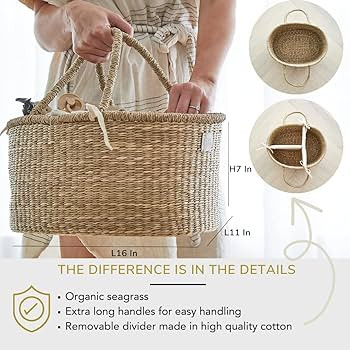 Baby Diaper Caddy Organizer - Handmade Organic Seagrass - Luxury Diaper Caddy Basket - Cute Diape... | Amazon (US)