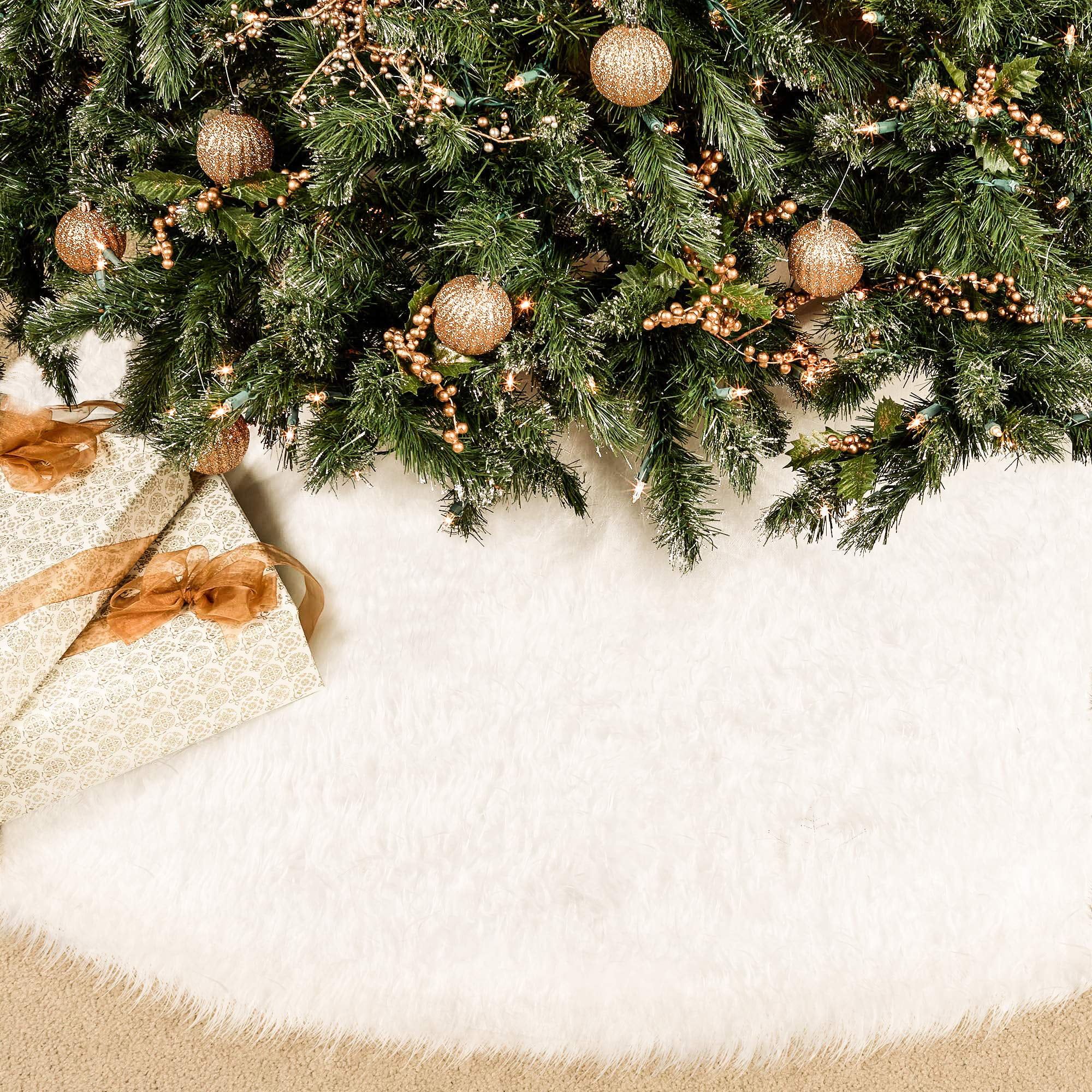 30.7"/ 35.4''/48" Round White Faux Fur Christmas Tree Skirts Floor Cover Mat Home Hotel Christmas... | Walmart (US)