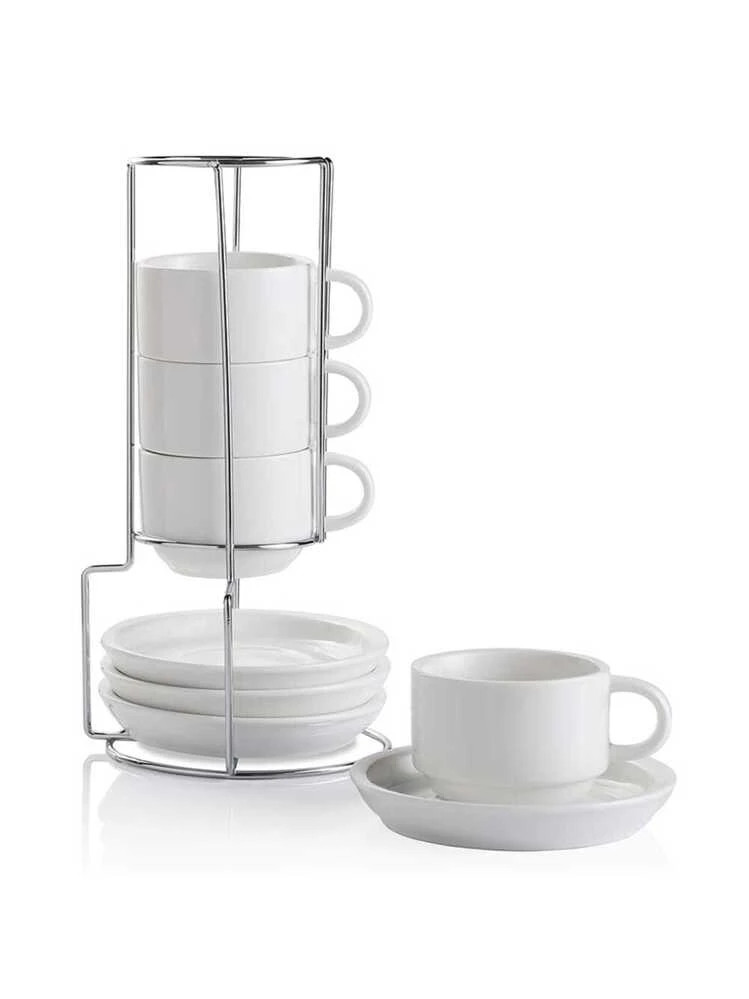 Tazas de espresso de porcelana Sweejar con platillos, tazas de capuchino apilables de 4 onzas con... | SHEIN