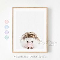 Baby Hedgehog Blowing Bubble Gum, Print, Woodland Animal Nursery Decor Wall Art By Amy Peterson | Etsy (US)