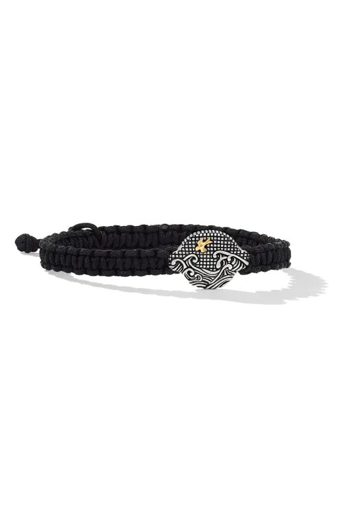 David Yurman Waves Black Nylon Woven Slider Bracelet with Sterling Silver, 15mm in Sterling Silver/Yellow Gold at Nordstrom, Size Medium | Nordstrom