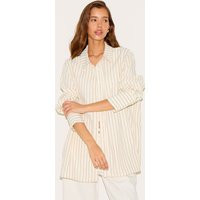 Cream Oversized Stripe Cuff Shirt, White | PrettyLittleThing UK