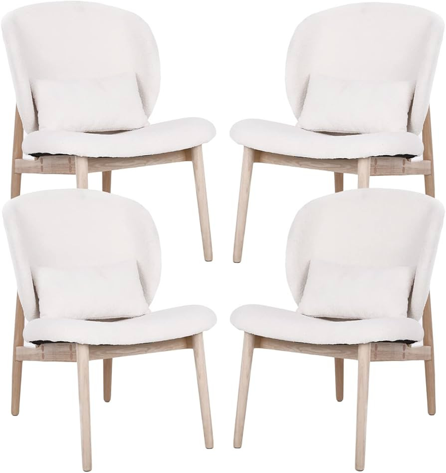 GIVENUSMYF White Accent Chairs Set 4 Mid Century Modern Living Room Chair with Lumbar Pillow, Uph... | Amazon (US)