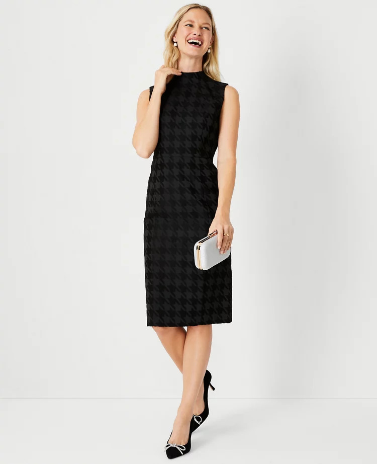 Houndstooth Jacquard Mock Neck Sheath Dress | Ann Taylor (US)