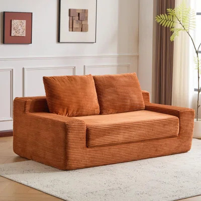 Comfortable Deep Seat Sofa Bed, Modern Small Corduroy Couch for Living Room Bedroom,Reversible Cushion with Pillows,No Assembly Required | Wayfair North America