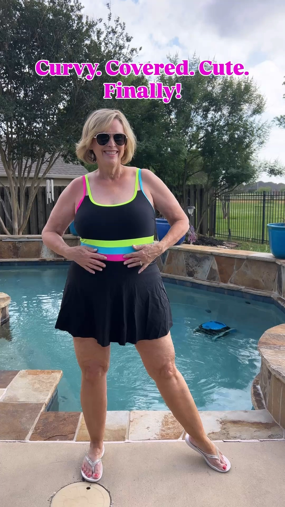 Neon colors + a pear-shaped body + over 50 = still showing up cute by the pool. 💕☀️

This swimsuit is curvy-approved and confidence-approved. I love the modest fit, supportive feel, and bright colors that just scream vacation mode.

Ladies…we are not fading into beige this summer. 🌴✨

#LTKSeasonal #LTKMidsize