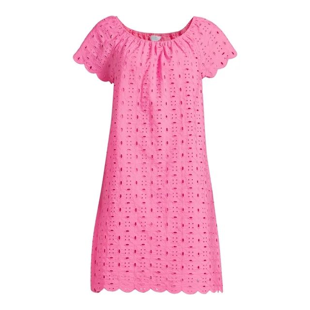 Time and Tru Women’s Eyelet Mini Dress with Short Sleeves, Sizes XS-XXXL - Walmart.com | Walmart (US)