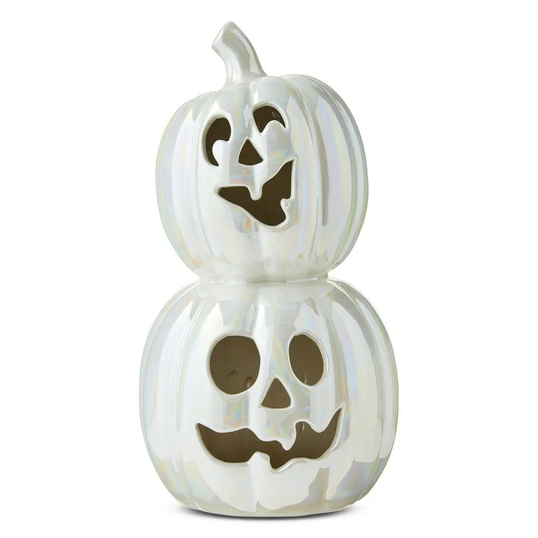 Ceramic Stacked Pumpkins Tabletop Decor, White, 11.75", Halloween by Way To Celebrate - Walmart.c... | Walmart (US)