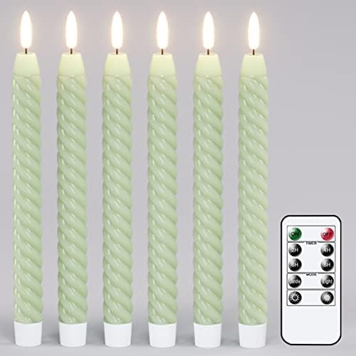 Flameless Taper Candles Green Pastel Flickering with Remote Timer, Battery Operated Warm 3D Wick ... | Amazon (US)