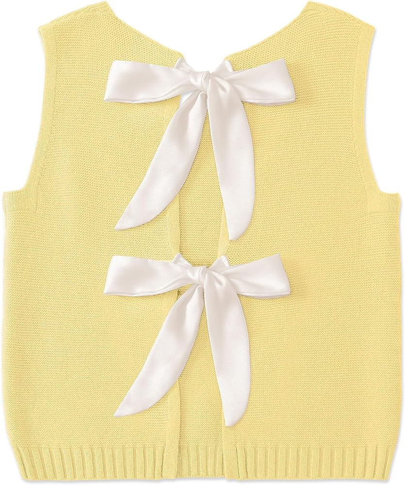 UEU Womens Sweater Vest Bow Tie Back Knitted Tank Tops Casual Crop Vest Tops 2025 Y2K Fashion Clo... | Amazon (US)