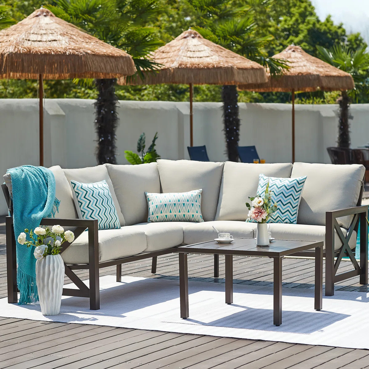 Nolensville Outdoor 5-Person L-Shaped Patio Conversation Set | Wayfair North America