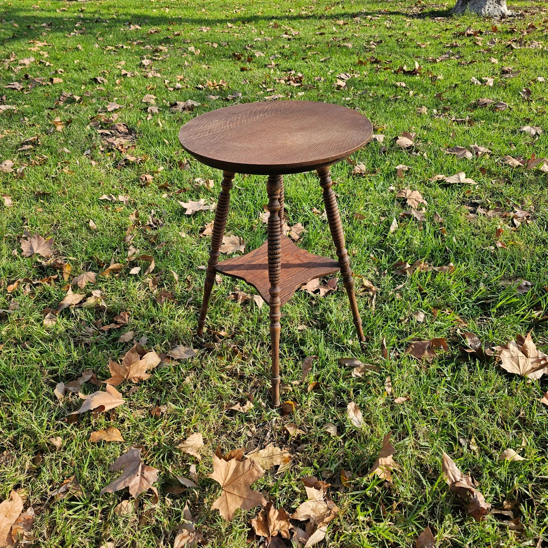 Antique Oak Spindle Leg Round Side Table 18.5" Dia x 29" Tall | Etsy (US)