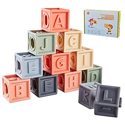 BOBXIN 15 PCS Baby Blocks Toys Soft Stacking Blocks Baby Montessori Sensory Ball Teether Infant Bath | Amazon (US)