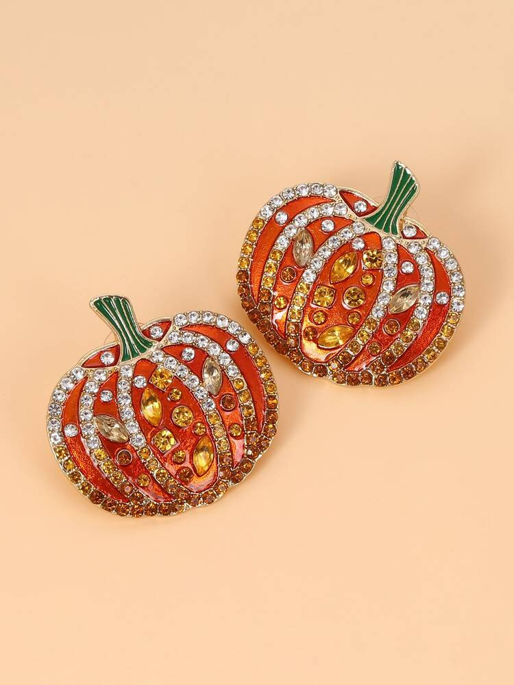 Halloween Rhinestone Decor Pumpkin Stud Earrings | SHEIN