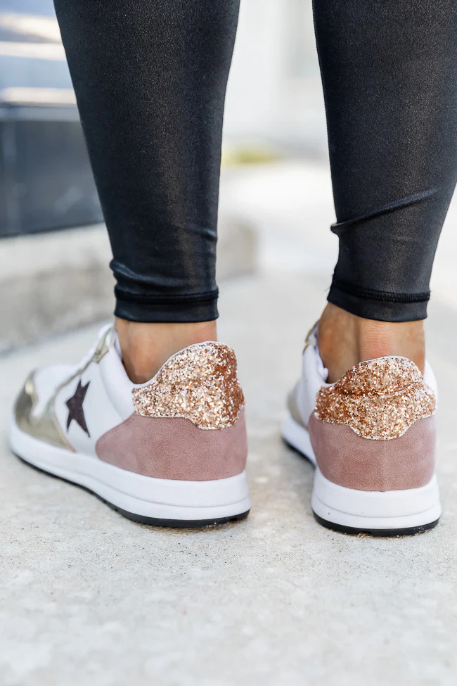 Jennifer Rose Gold and White Sparkle Star Sneakers | Pink Lily
