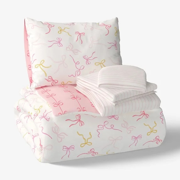 Mainstays Kids Bows Reversible Comforter Set with Sheets, Twin, 5 Pieces | Walmart (US)