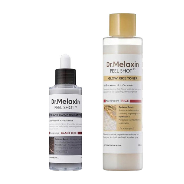 Dr. Melaxin - Peel Shot Exfoliating Black Rice Ampoule - 80ml (1ea) & Peel Shot Glow Rice Toner - 200ml (1ea) Set | Stylevana