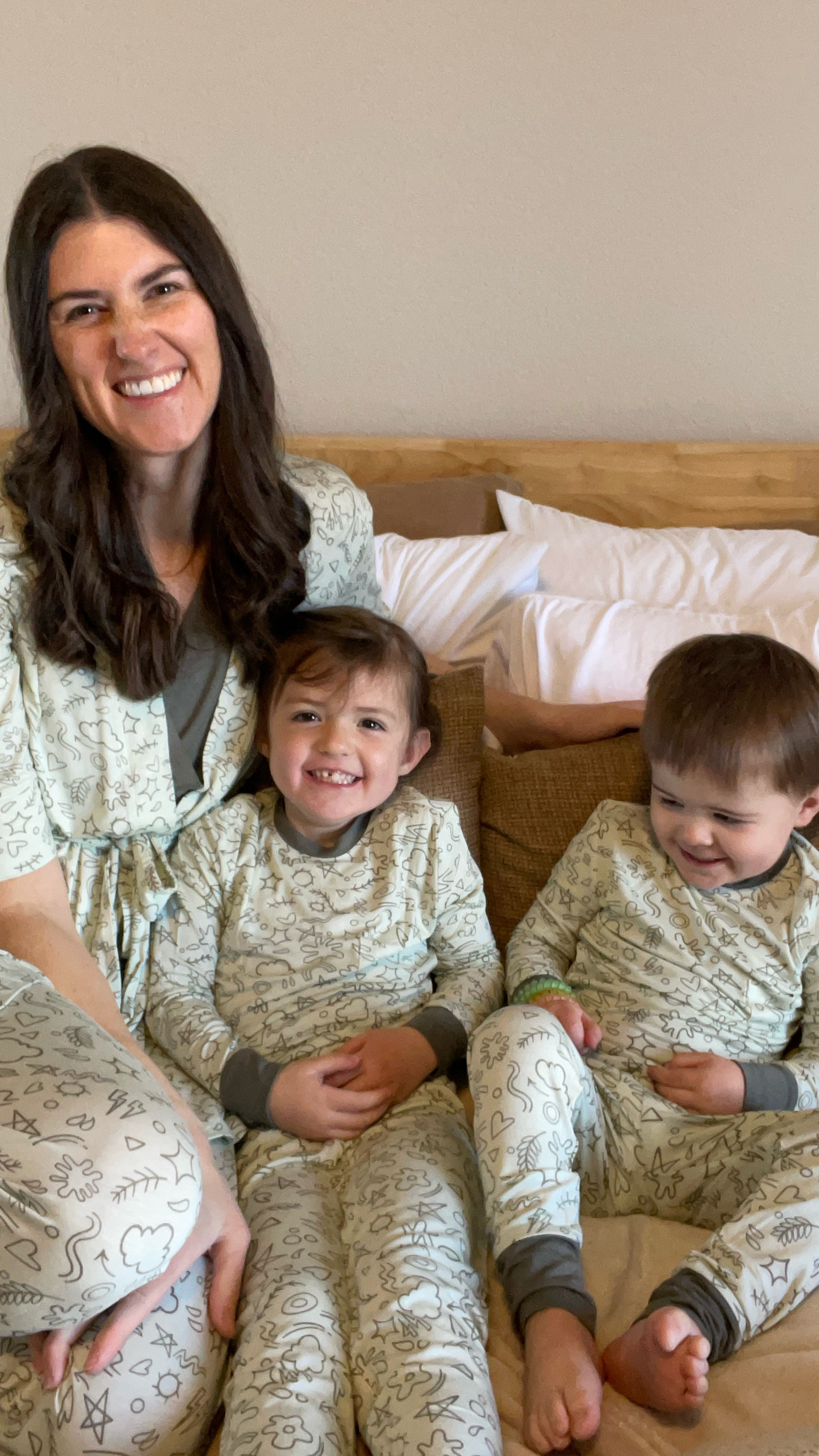 Jumping up and down, literally! We are so excited about these matching pajamas. They are so soft and stretchy. We sized up the kids (age 2yo and 4yo) to a size 4 and 6. They fit great!! Lots of room to grow too! I love the sage doodle print. It has the most adorable 🌈 ☀️ 🍁 〰️ ⭐️ ☁️ 🖤 ⚡️❕💦

#pajamas #matchingpajamas #matchingpjs #everlygrey #toddlerlife #momlife 

#LTKKids #LTKFamily #LTKFindsUnder100