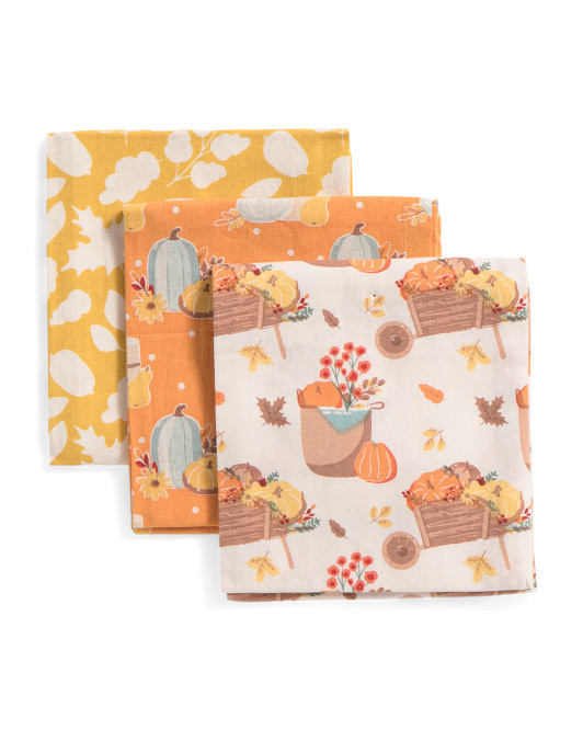 Set Of 3 Cotton Printed Fall Scenes Kitchen Towels | TJ Maxx