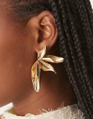 ASOS DESIGN large stud half-petal earrings in gold tone | ASOS | ASOS (Global)