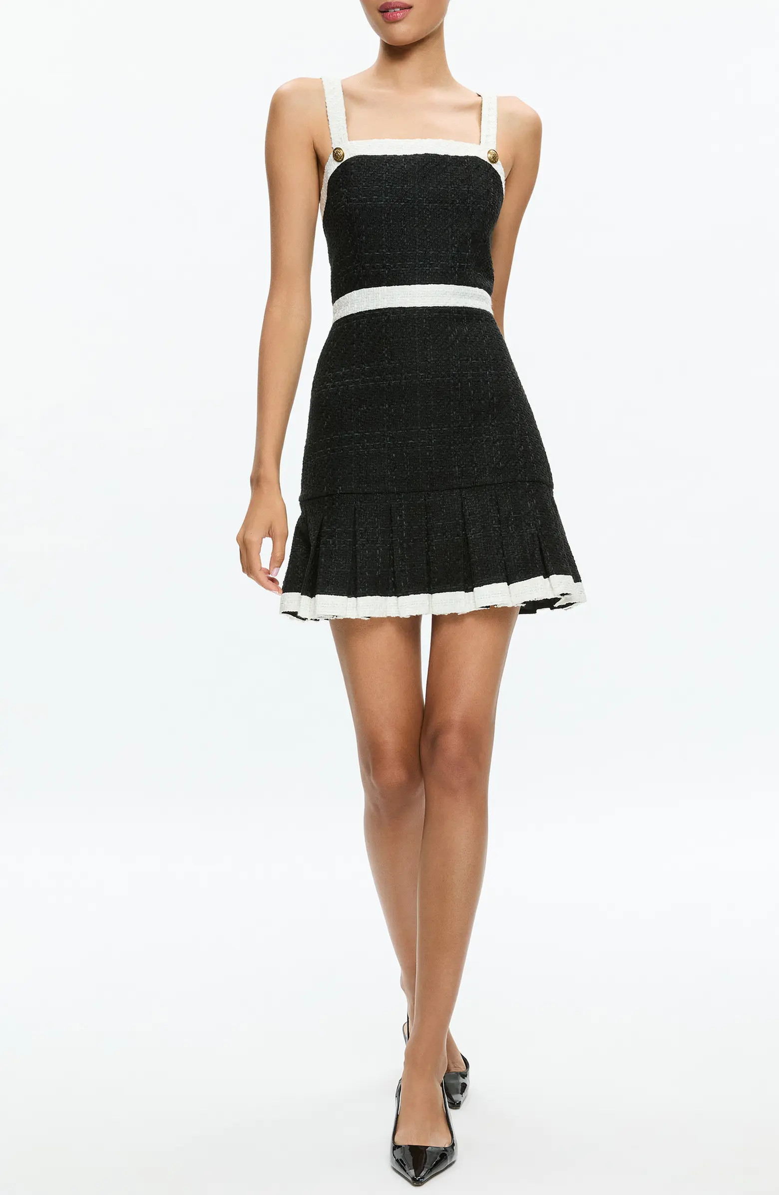 Clarine Contrast Trim Pleated Tweed Minidress | Nordstrom Rack