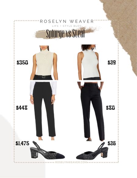 Splurge vs steal - Chanel tweed slingback 

Sleeveless turtle neck, straight pant, high waist slacks, work outfit 

#LTKfindsunder100 #LTKfindsunder50 #LTKworkwear