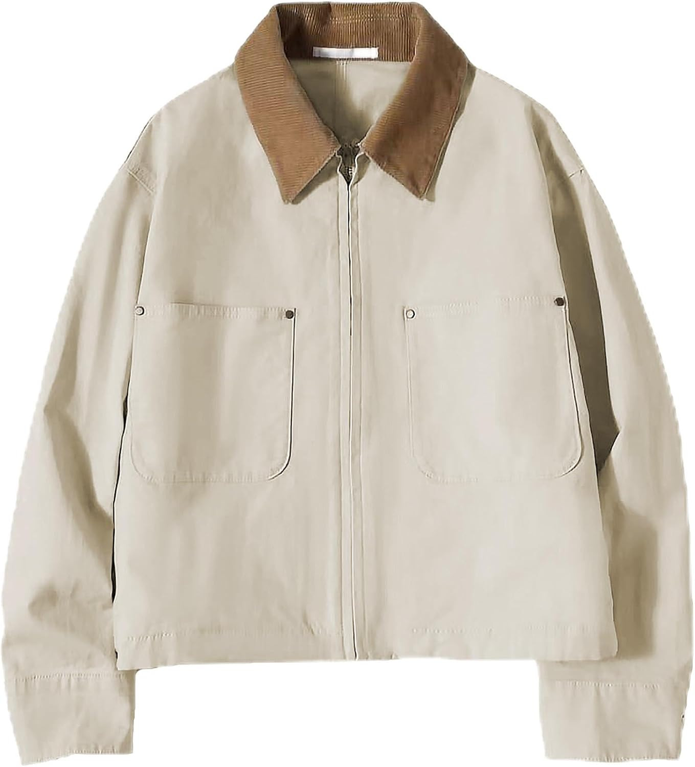 Womens Cropped Barn Jacket Corduroy Collar Lightweight Utility Zip Up Coat Cotton Canvas Workwear | Amazon (US)