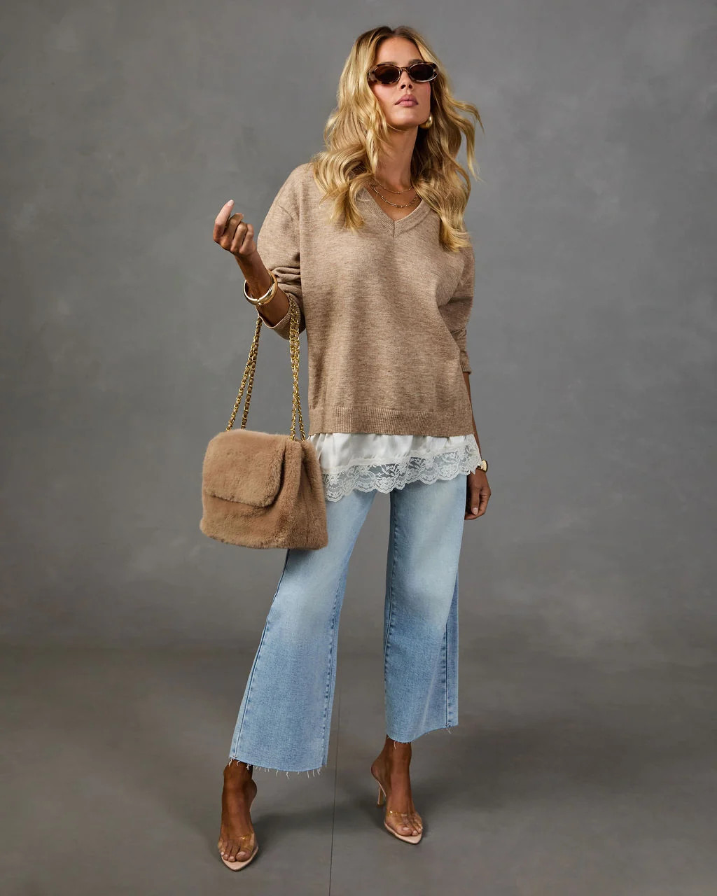 Desert Willow Knit Satin Lace Hem Sweater Chocolate / L | VICI