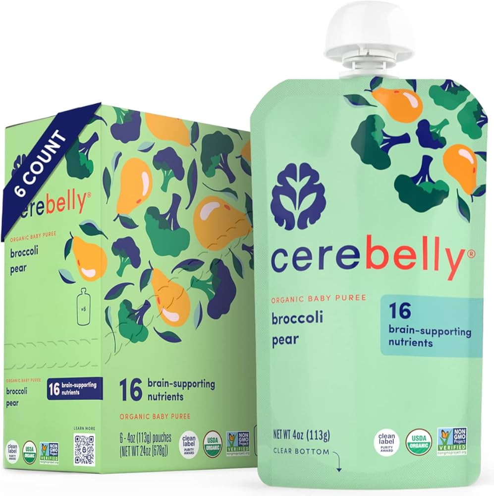 Cerebelly Baby Food Pouches – Broccoli Pear (4 oz, Pack of 6) - Toddler Snacks - 16 Brain-suppo... | Amazon (US)
