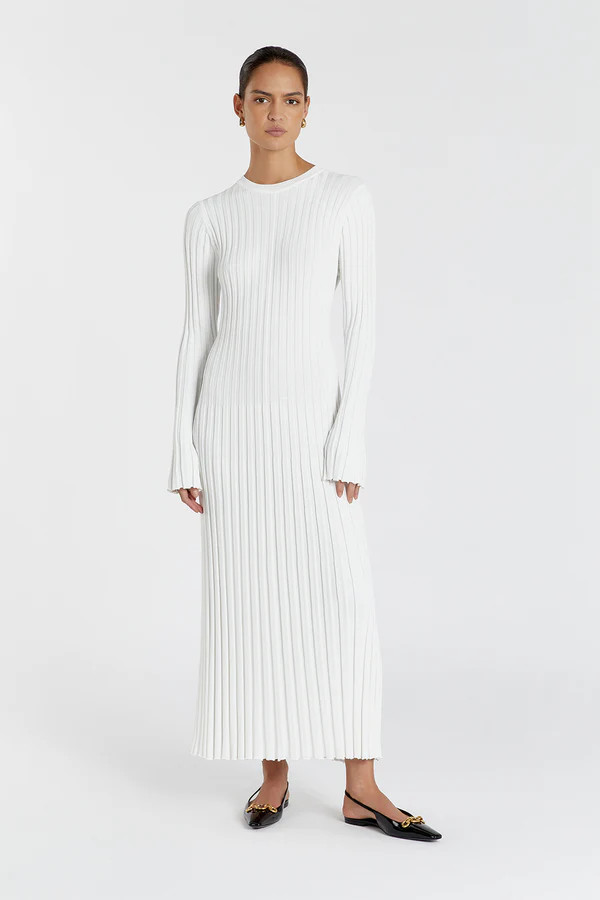 ADA OFF WHITE LONG SLEEVE MIDI DRESS | DISSH