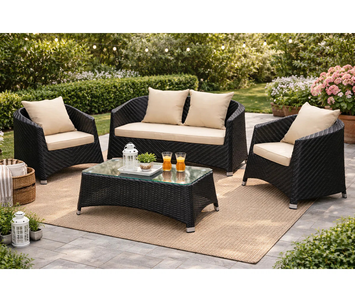 Beanna 4-Person Patio Conversation Set with Cushions – Modern Outdoor Seating with Special Ratt... | Wayfair North America