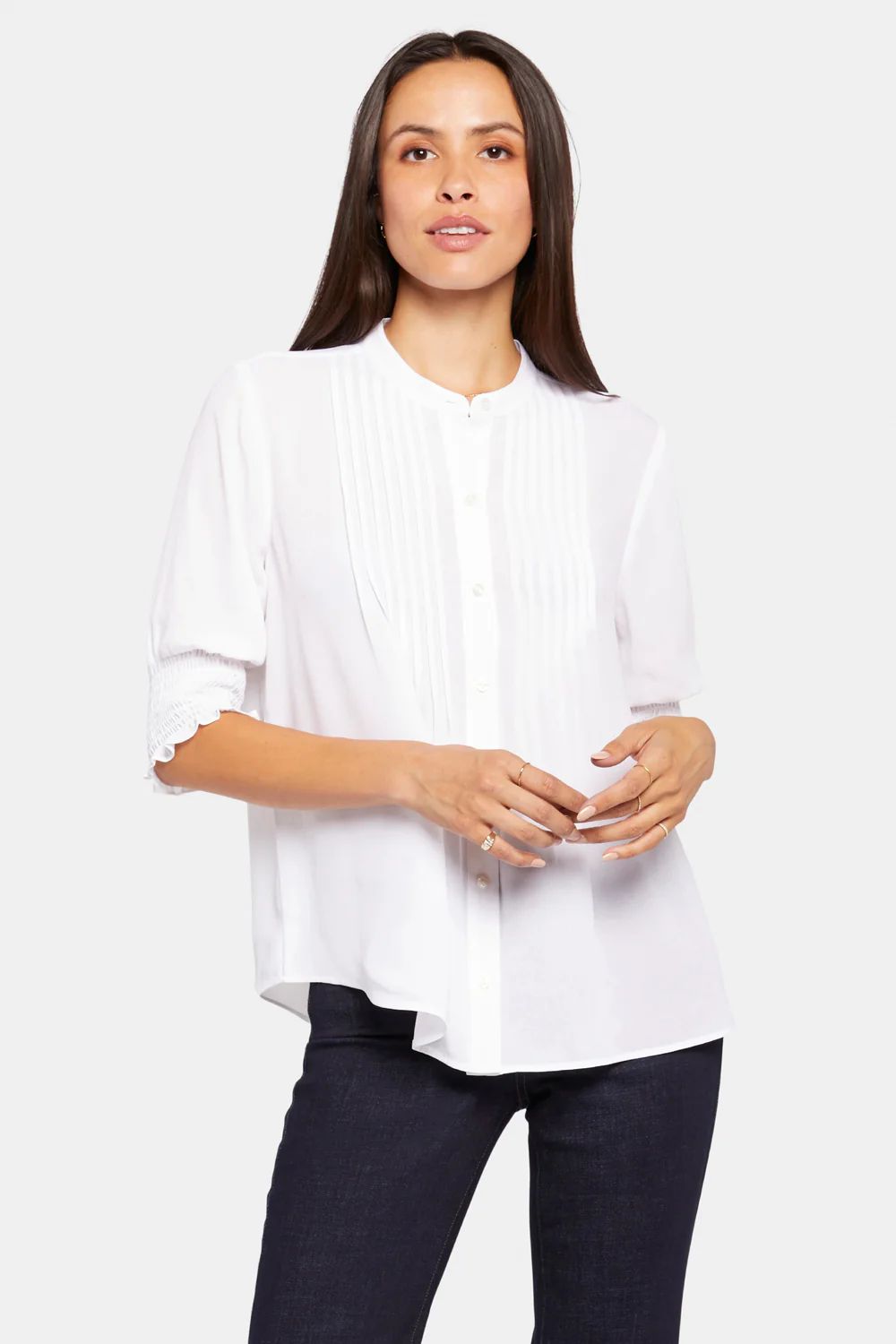 Pleated Short Sleeved Blouse - Optic White | NYDJ