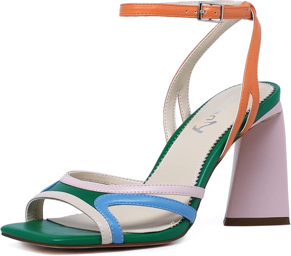 vivianly Womens Sandals Square Open Toe Chunky High Heel Strappy Ankle Strap Heels Sandals for Wo... | Amazon (US)