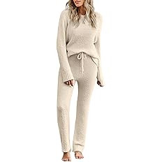 luvamia Women's Casual Pajama Set Fuzzy Fleece Knitted Long Sleeve Pj Loungewear | Amazon (US)