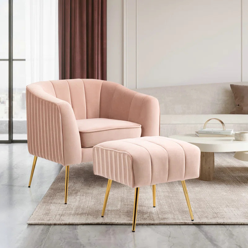 Gayston Velvet Armchair with Ottoman | Wayfair North America