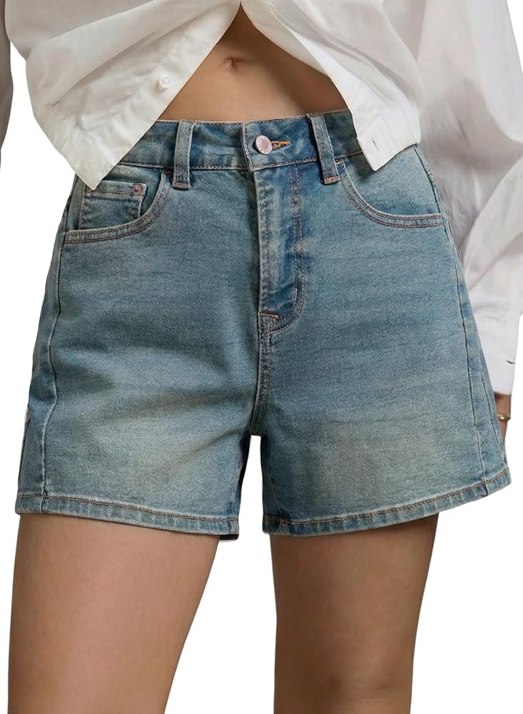 Sidefeel Women's Jean Shorts High Waisted Stretchy Casual Side Seam Denim Shorts | Amazon (US)