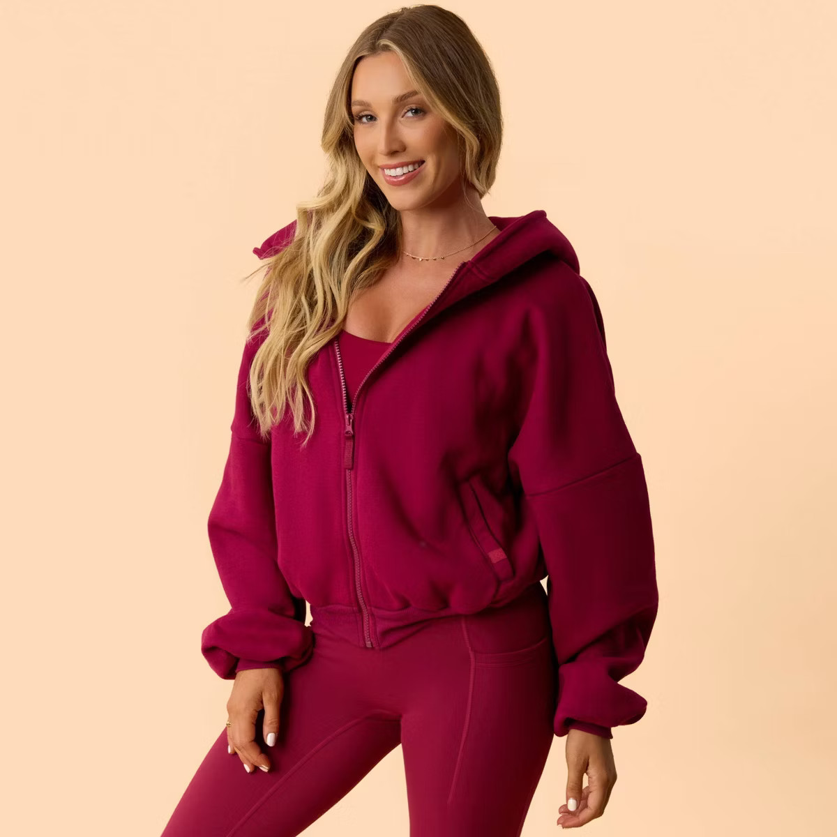 Blogilates Women's Marshmallow Full Zip Hooded Sweatshirt - Burgundy 3X | Target