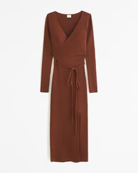 Long-Sleeve Wrap Midi Sweater Dress | Abercrombie & Fitch (US)