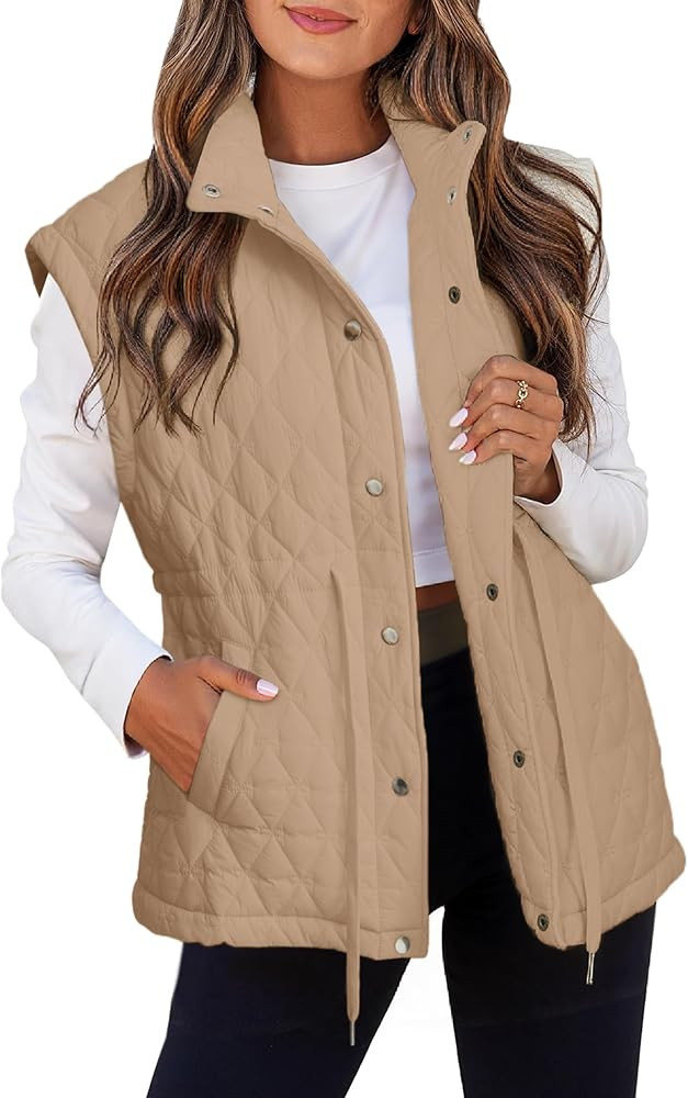 Glamaker Womens Lightweight Puffer Vest Casual Loose Sleeveless Quilted Jackets Hight Waist Draws... | Amazon (US)