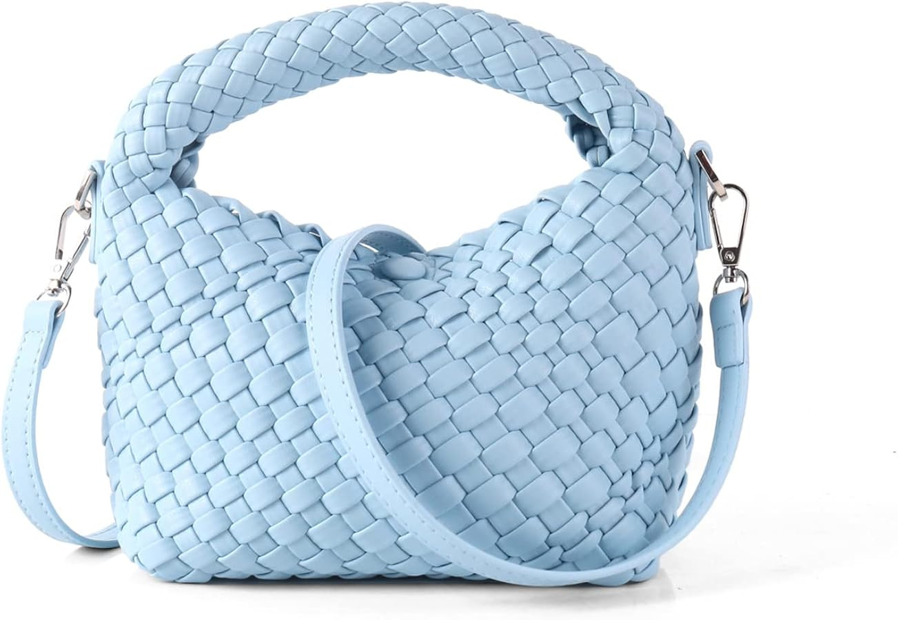 Woven Crossbody Bag Small Tote Cute Purse for Women,Top Handle Handbag Pu Leather Shoulderbag wit... | Amazon (US)